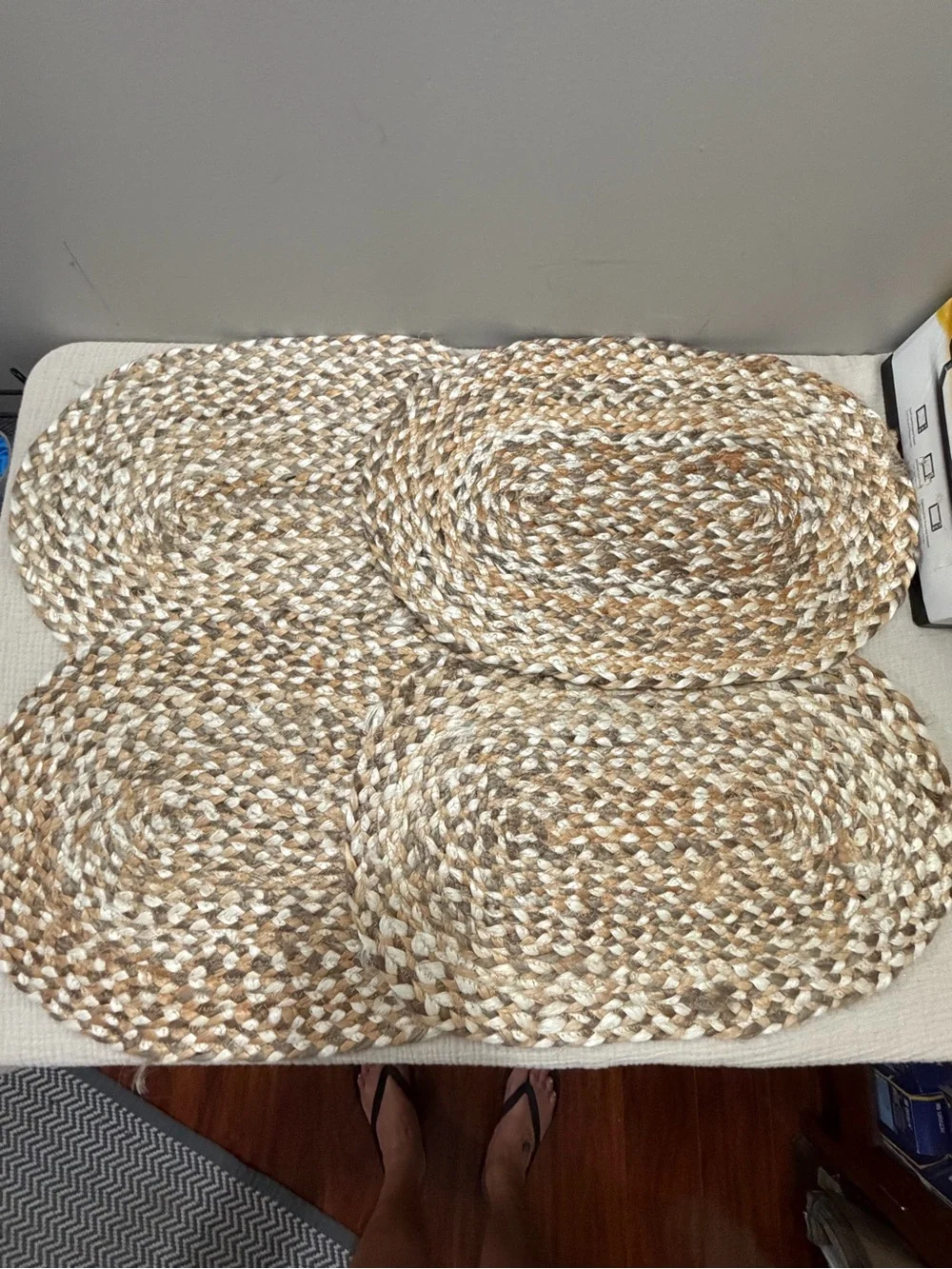 Natural Braided Jute Oval Placemats - Tan & Cream
